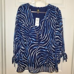 JM Collection Navy White Blouse NWT Sz 3X